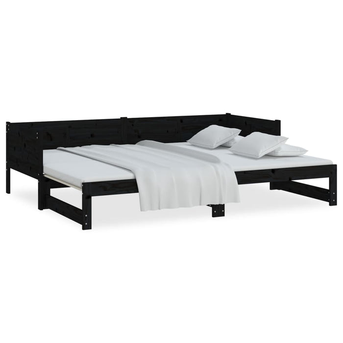 Pat extensibil de zi, negru, 2x(90x200) cm, lemn masiv pin - WALTI WALTI