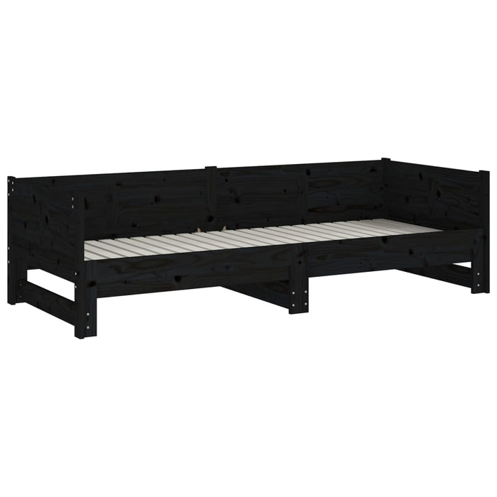 Pat extensibil de zi, negru, 2x(90x200) cm, lemn masiv pin - WALTI WALTI