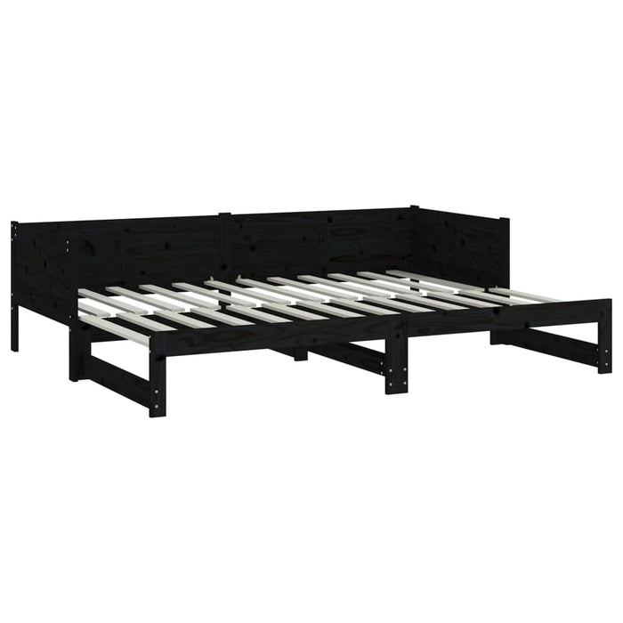 Pat extensibil de zi, negru, 2x(90x200) cm, lemn masiv pin - WALTI WALTI
