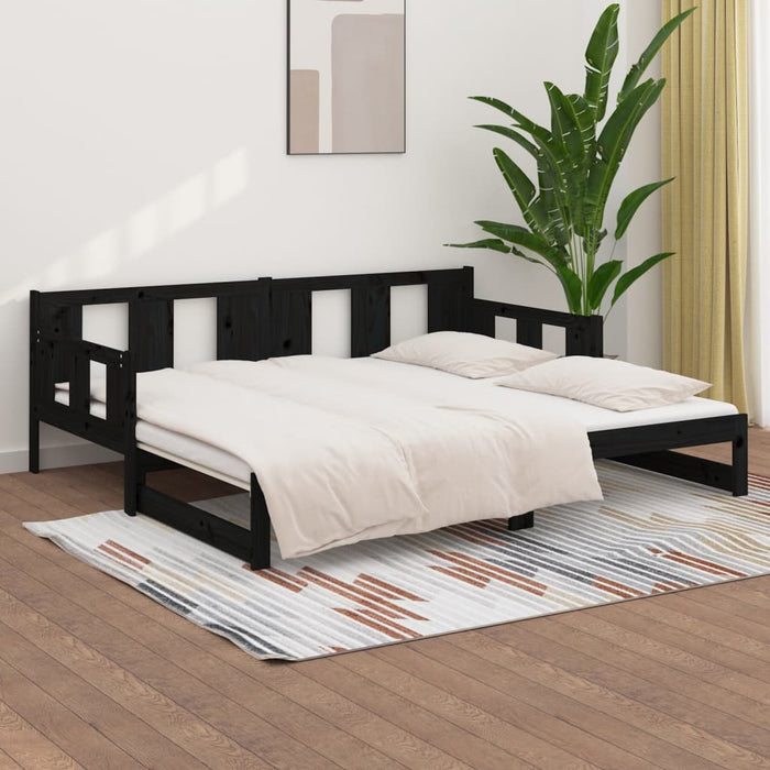 Pat extensibil de zi, negru, 2x(90x190) cm, lemn masiv pin - WALTI WALTI