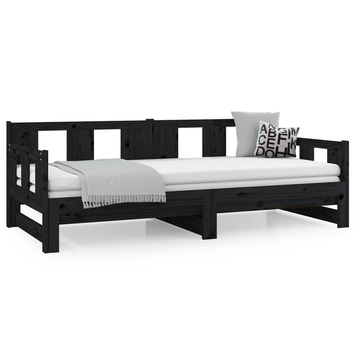 Pat extensibil de zi, negru, 2x(90x190) cm, lemn masiv pin - WALTI WALTI