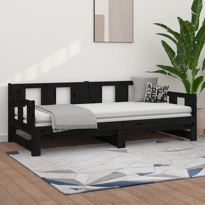 Pat extensibil de zi, negru, 2x(90x190) cm, lemn masiv pin - WALTI WALTI