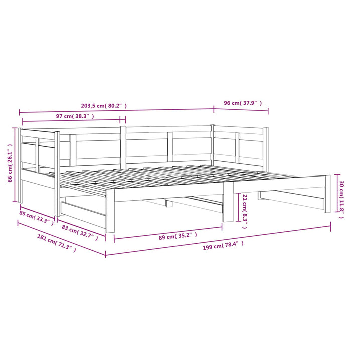 Pat de zi extensibil, 2x(90x200) cm, lemn masiv de pin - WALTI WALTI