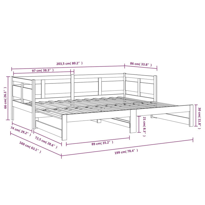 Pat de zi extensibil, 2x(80x200) cm, lemn masiv de pin - WALTI WALTI