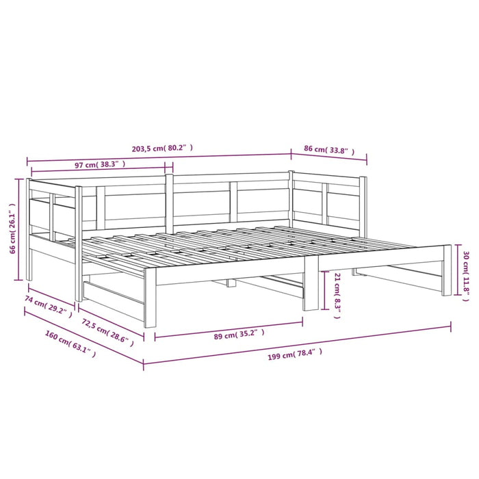 Pat de zi extensibil, alb, 2x(80x200) cm, lemn masiv de pin - WALTI WALTI