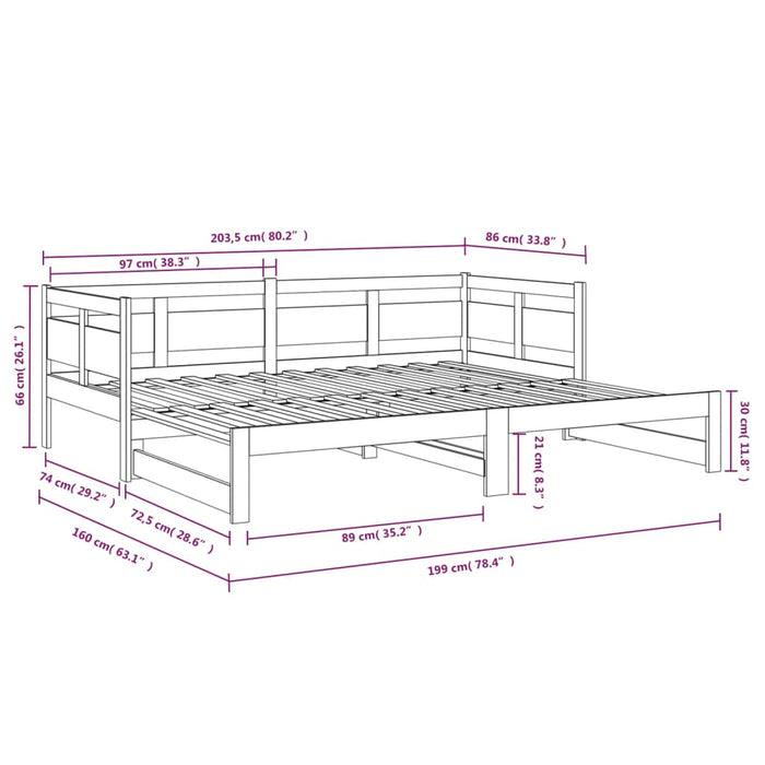 Pat de zi extensibil maro miere 2x(80x200) cm lemn masiv de pin - WALTI WALTI