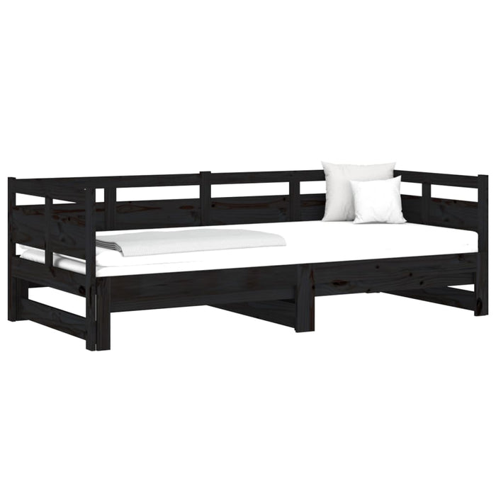Pat de zi extensibil, negru, 2x(80x200) cm, lemn masiv de pin - WALTI WALTI
