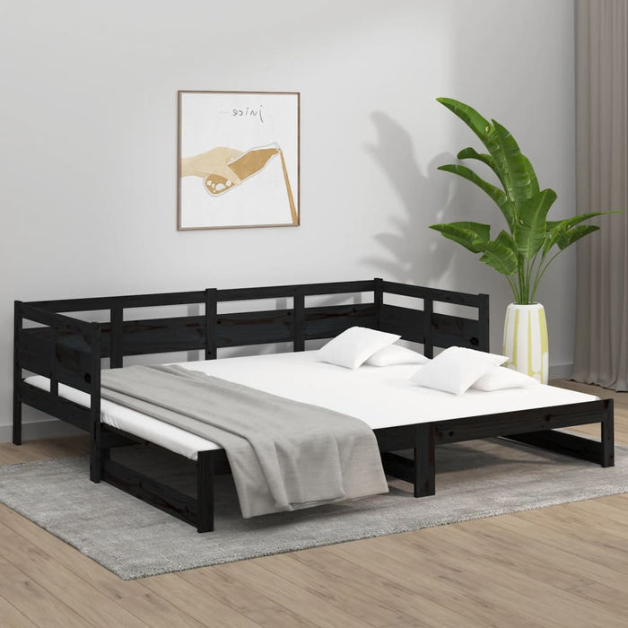 Pat de zi extensibil, negru, 2x(80x200) cm, lemn masiv de pin - WALTI WALTI