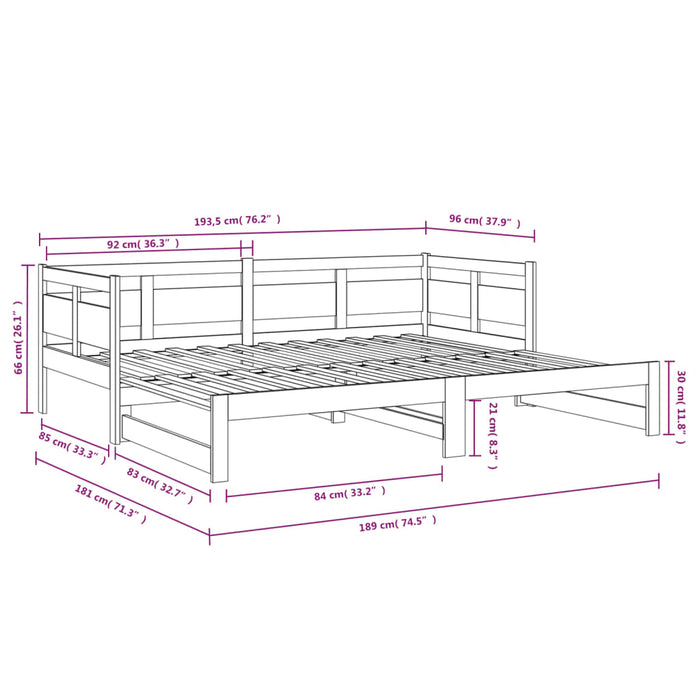 Pat de zi extensibil, 2x(90x190) cm, lemn masiv de pin WALTI