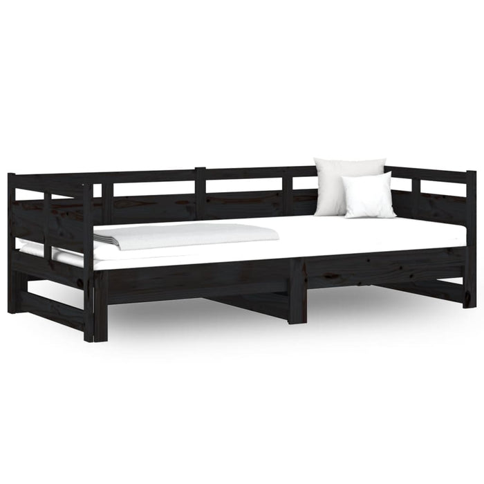Pat de zi extensibil, negru, 2x(90x190) cm, lemn masiv de pin - WALTI WALTI