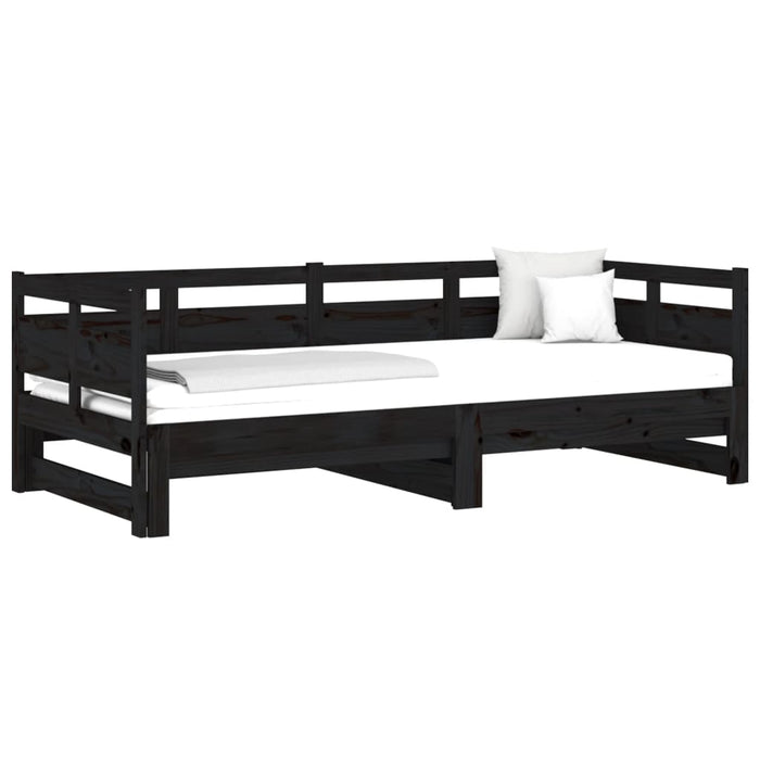 Pat de zi extensibil, negru, 2x(90x190) cm, lemn masiv de pin - WALTI WALTI