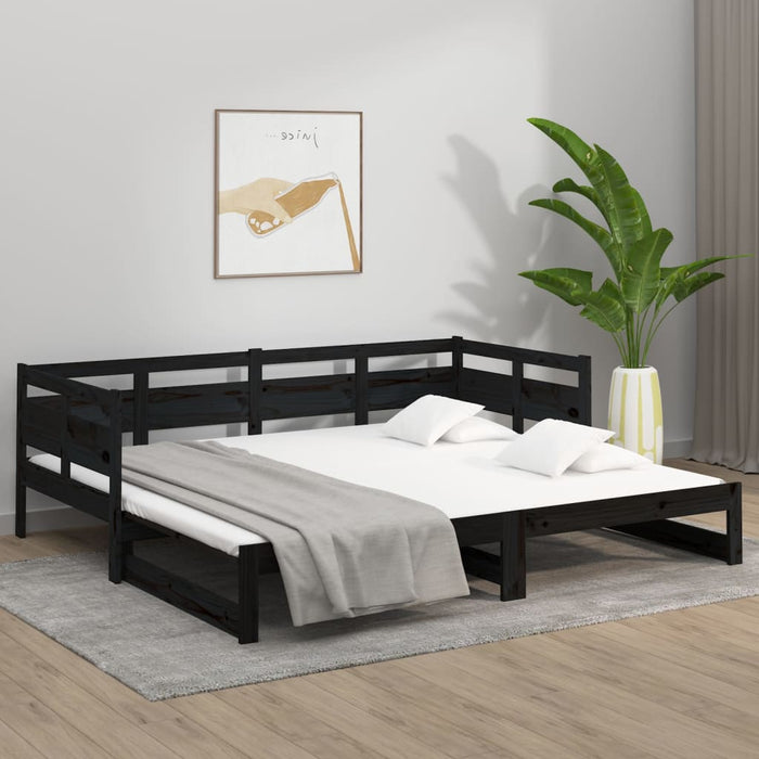 Pat de zi extensibil, negru, 2x(90x190) cm, lemn masiv de pin - WALTI WALTI