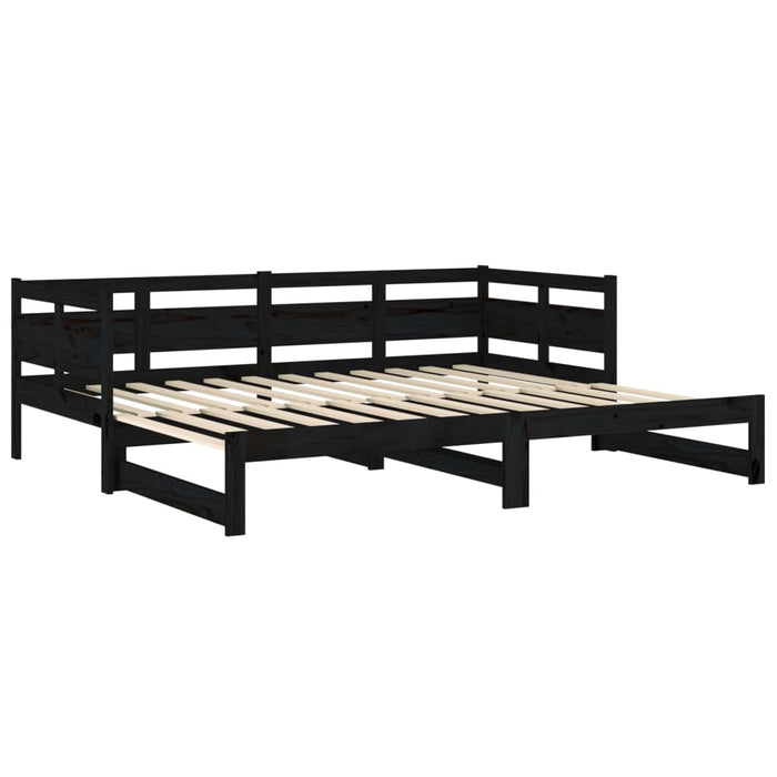 Pat de zi extensibil, negru, 2x(90x190) cm, lemn masiv de pin - WALTI WALTI