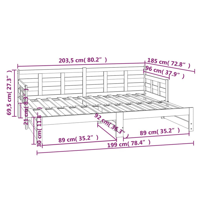 Pat extensibil de zi, 2x(90x200) cm, lemn masiv de pin - WALTI WALTI