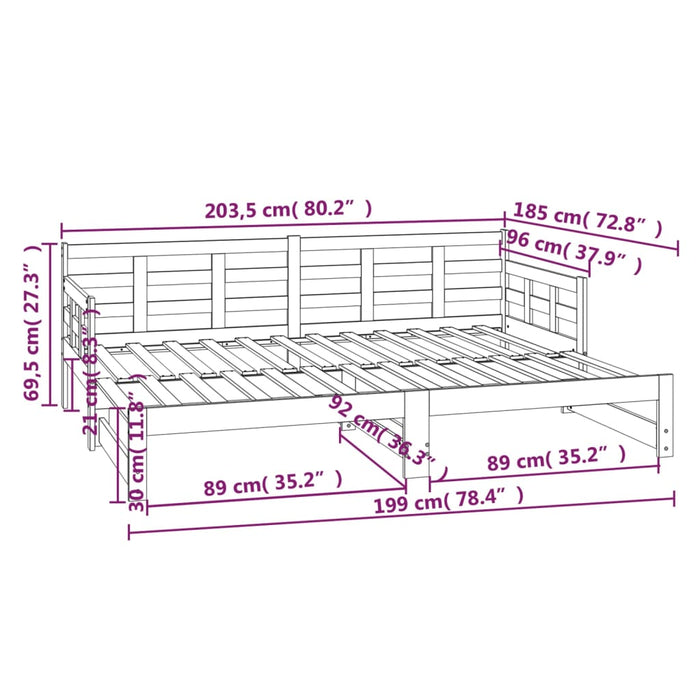 Pat extensibil de zi, alb, 2x(90x200) cm, lemn masiv de pin - WALTI WALTI