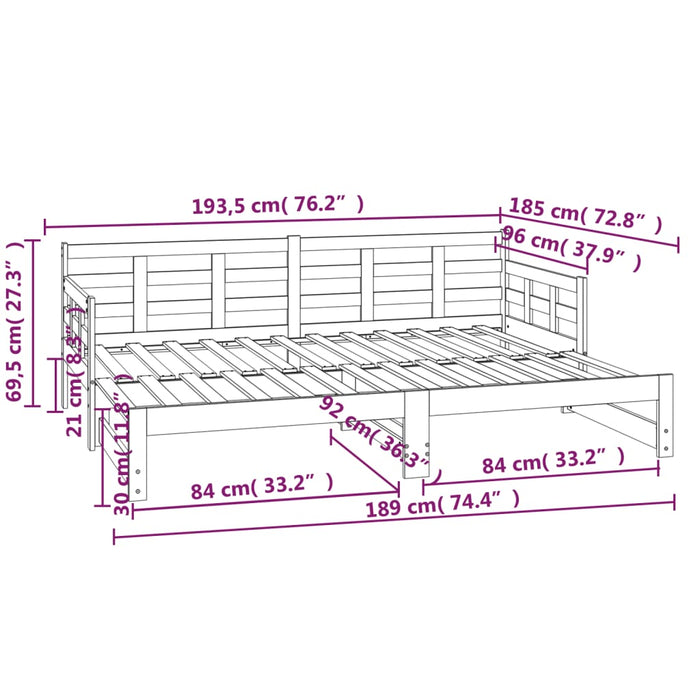 Pat de zi extensibil, negru, 2x(90x190) cm, lemn masiv de pin - WALTI WALTI