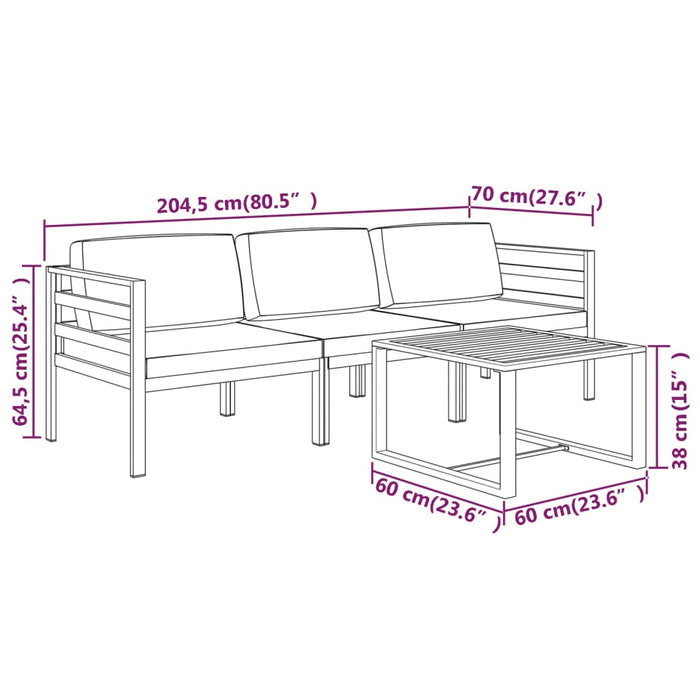 Set mobilier de grădină cu perne, 4 piese, antracit, aluminiu - WALTI WALTI