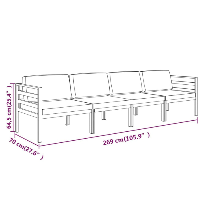 Set mobilier de grădină cu perne, 4 piese, antracit, aluminiu - WALTI WALTI