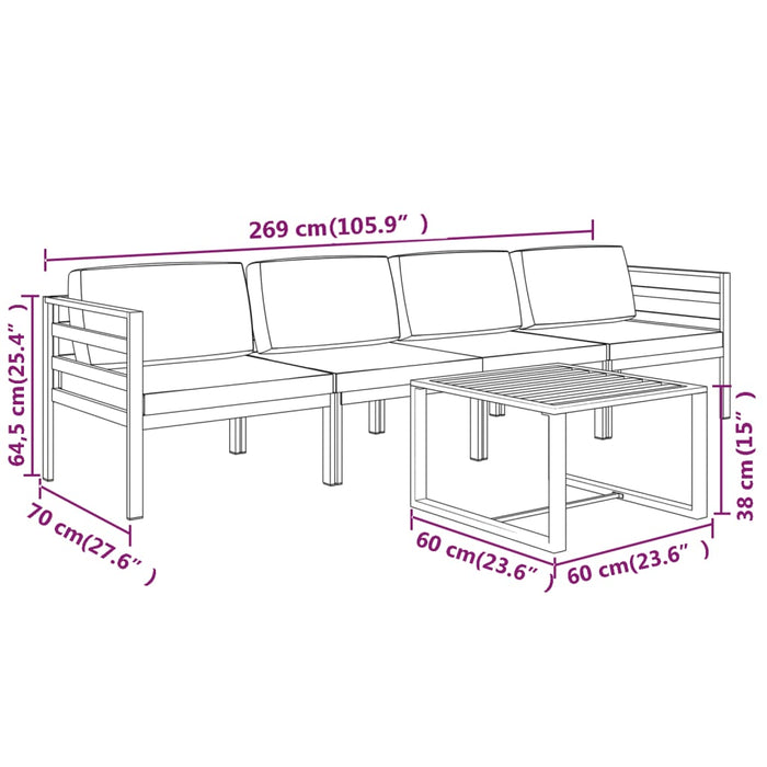 Set mobilier de grădină cu perne, 5 piese, antracit, aluminiu - WALTI WALTI