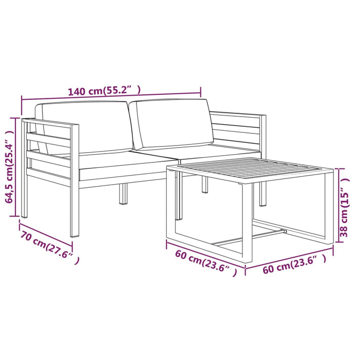Set mobilier de grădină cu perne, 3 piese, antracit, aluminiu - WALTI WALTI
