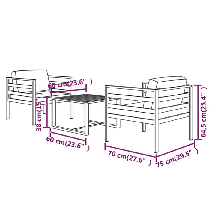 Set mobilier de grădină cu perne, 3 piese, antracit, aluminiu - WALTI WALTI