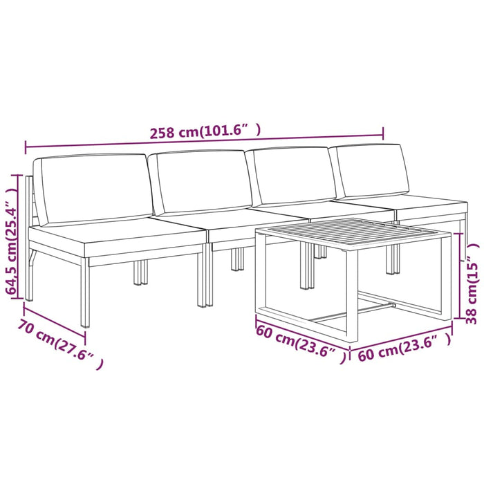 Set mobilier de grădină cu perne, 5 piese, antracit, aluminiu - WALTI WALTI