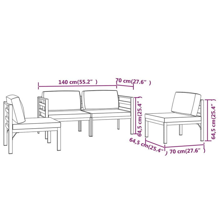 Set mobilier de grădină cu perne, 4 piese, antracit, aluminiu - WALTI WALTI