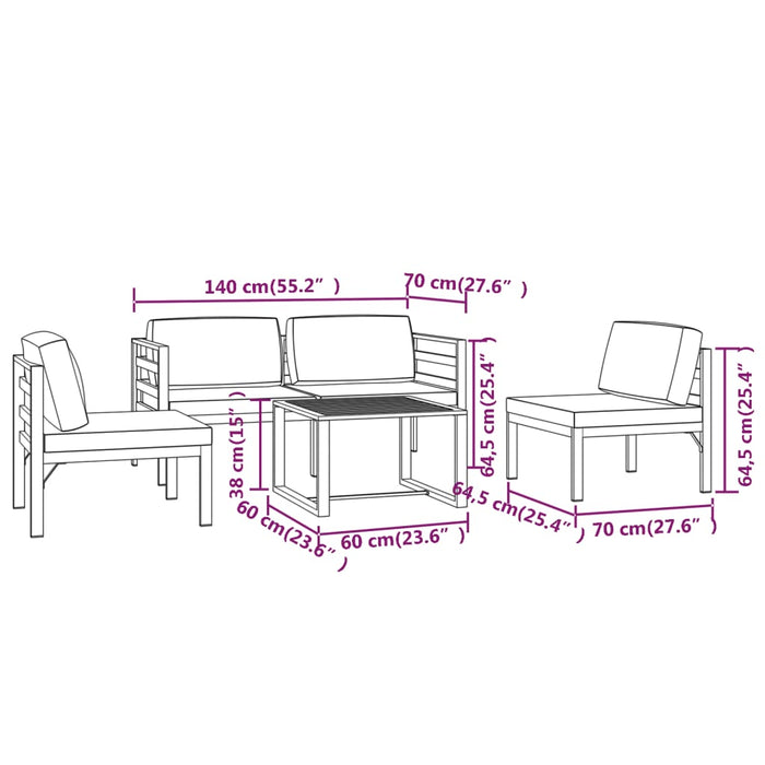 Set mobilier de grădină cu perne, 5 piese, antracit, aluminiu - WALTI WALTI