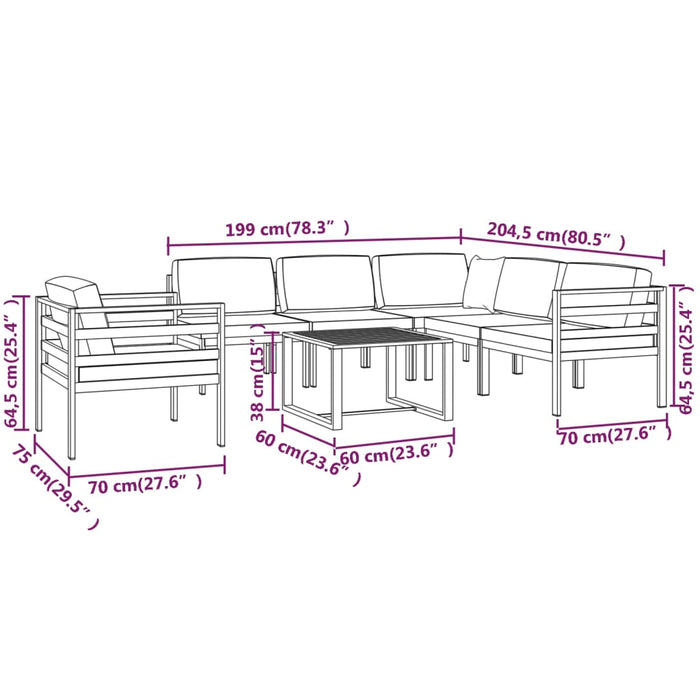 Set mobilier de grădină cu perne, 7 piese, antracit, aluminiu - WALTI WALTI