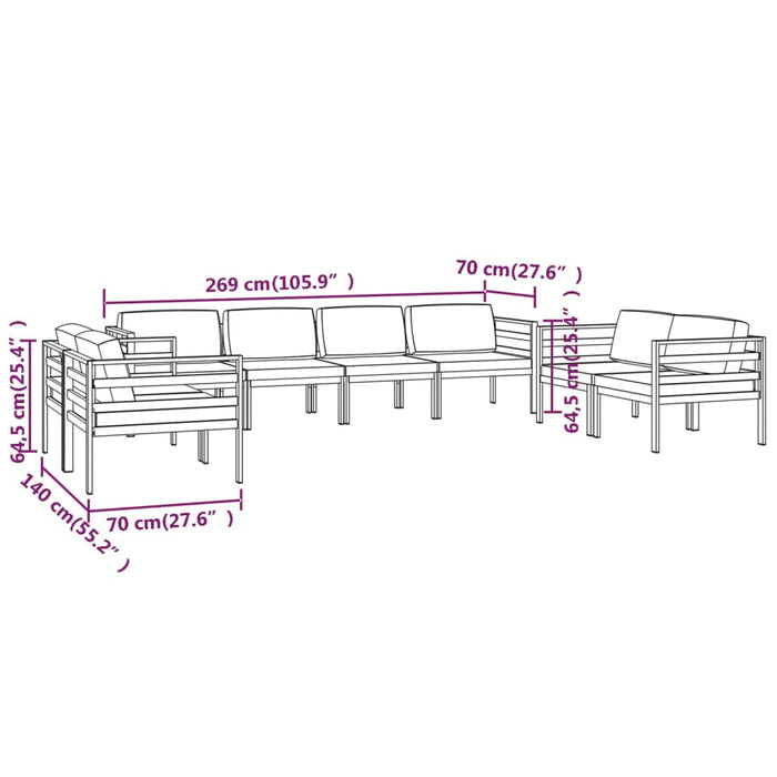 Set mobilier de grădină cu perne, 8 piese, antracit, aluminiu - WALTI WALTI