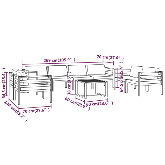 Set mobilier de grădină cu perne, 9 piese, antracit, aluminiu - WALTI WALTI