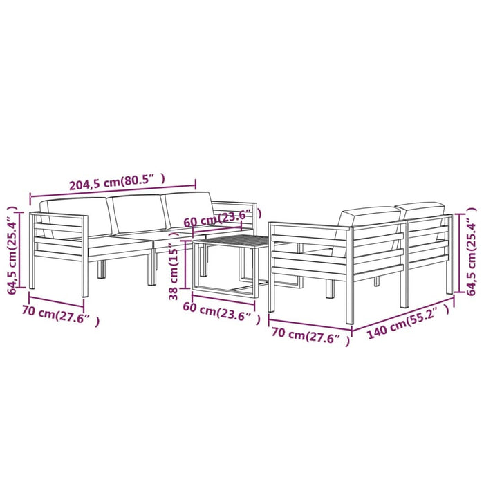 Set mobilier de grădină cu perne, 6 piese, antracit, aluminiu - WALTI WALTI