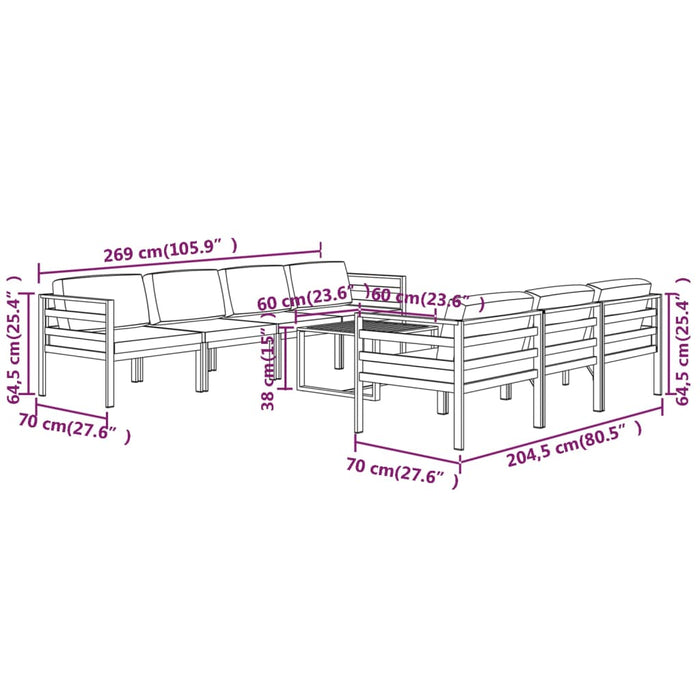 Set mobilier de grădină cu perne, 8 piese, antracit, aluminiu - WALTI WALTI