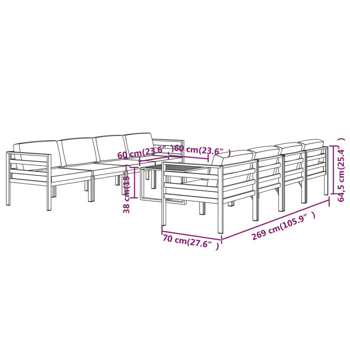Set mobilier de grădină cu perne, 9 piese, antracit, aluminiu - WALTI WALTI