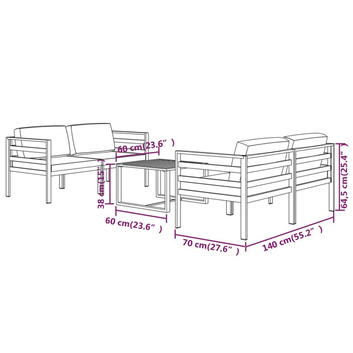 Set mobilier de grădină cu perne, 5 piese, antracit, aluminiu - WALTI WALTI