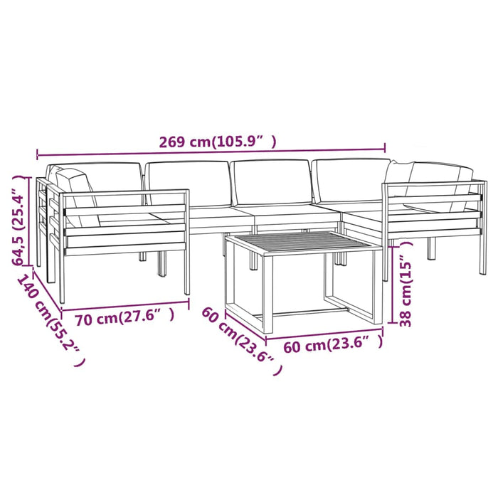 Set mobilier de grădină cu perne, 7 piese, antracit, aluminiu - WALTI WALTI