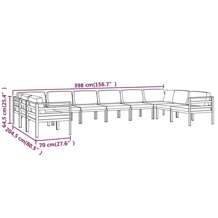 Set mobilier de grădină cu perne, 10 piese, antracit, aluminiu - WALTI WALTI