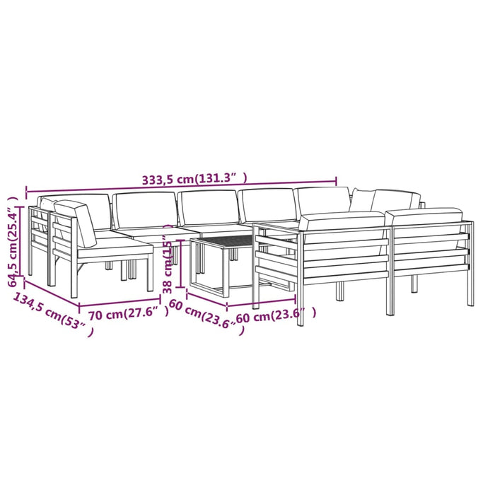 Set mobilier de grădină cu perne, 10 piese, antracit, aluminiu - WALTI WALTI