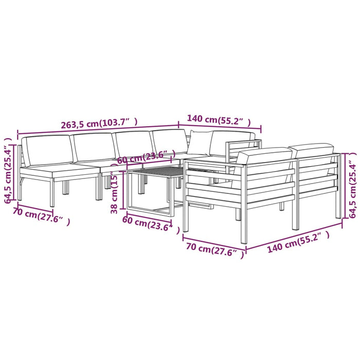 Set mobilier de grădină cu perne, 8 piese, antracit, aluminiu - WALTI WALTI