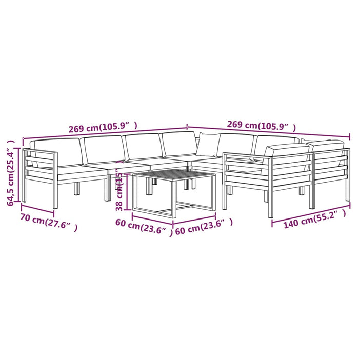 Set mobilier de grădină cu perne, 9 piese, antracit, aluminiu - WALTI WALTI