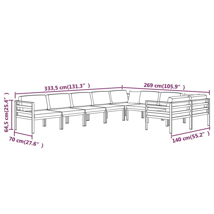 Set mobilier de grădină cu perne, 9 piese, antracit, aluminiu - WALTI WALTI