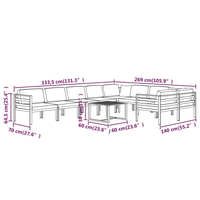 Set mobilier de grădină cu perne, 10 piese, antracit, aluminiu - WALTI WALTI