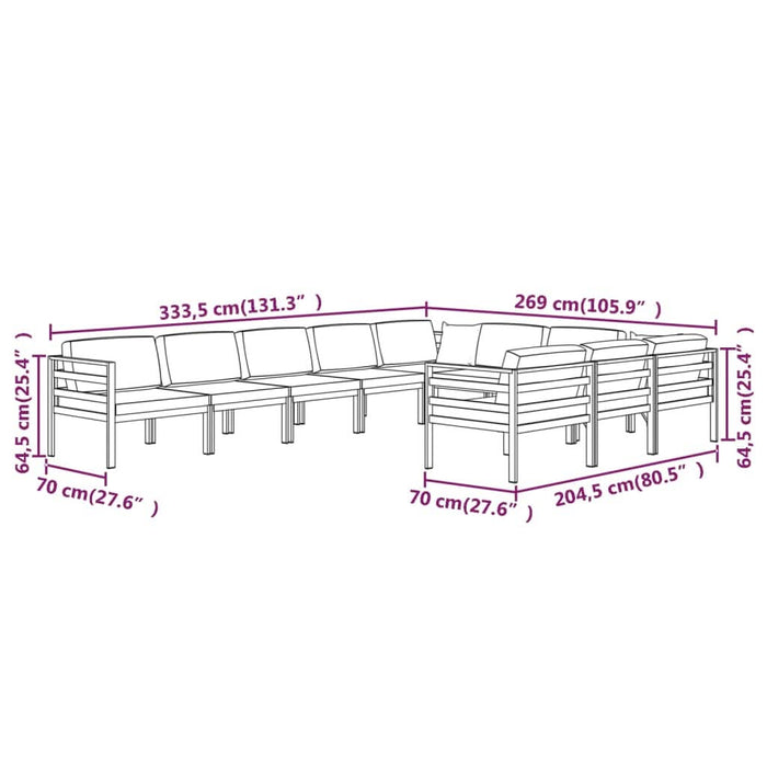 Set mobilier de grădină cu perne, 10 piese, antracit, aluminiu - WALTI WALTI