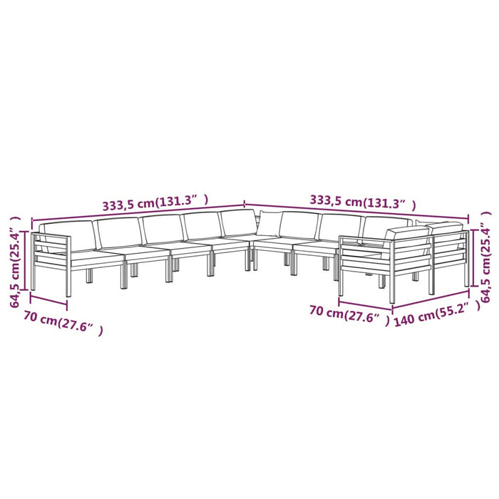 Set mobilier de grădină cu perne, 10 piese, antracit, aluminiu - WALTI WALTI