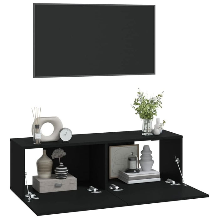Dulapuri TV de perete 2 buc. negru 100x30x30 cm lemn compozit - WALTI WALTI