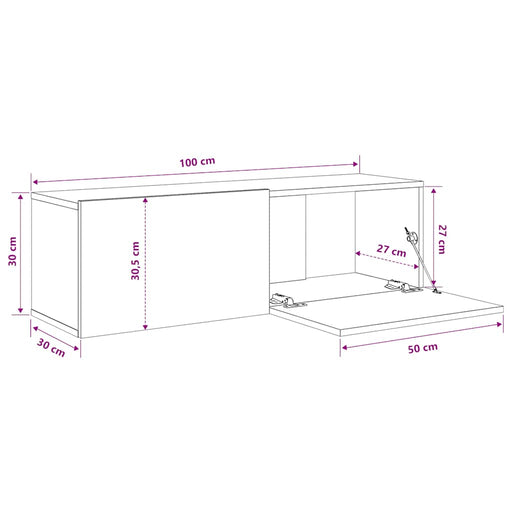 Dulapuri TV de perete 2 buc. negru 100x30x30 cm lemn compozit - WALTI WALTI