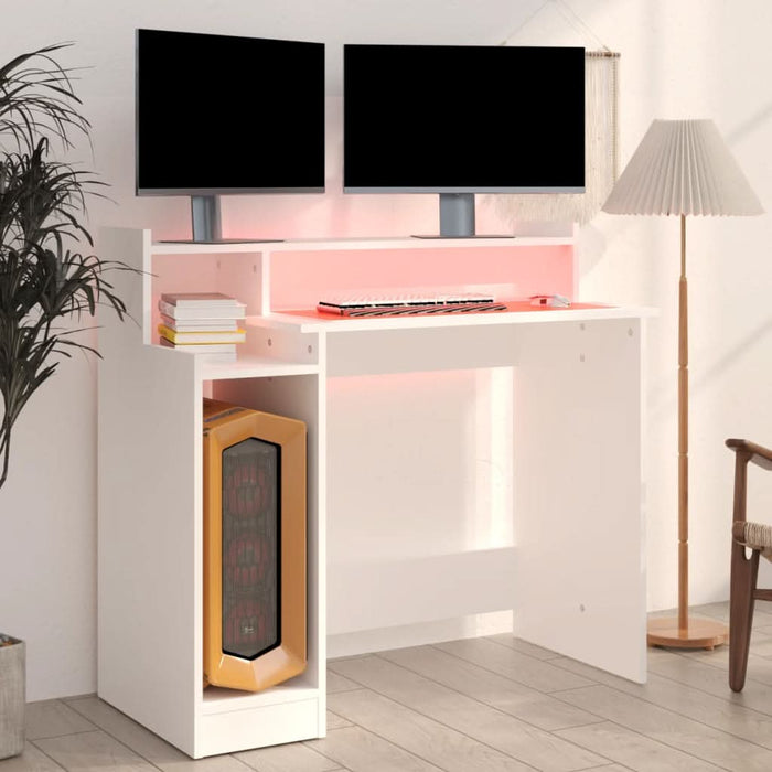 Birou cu lumini LED, alb, 97x90x45 cm lemn compozit - WALTI WALTI
