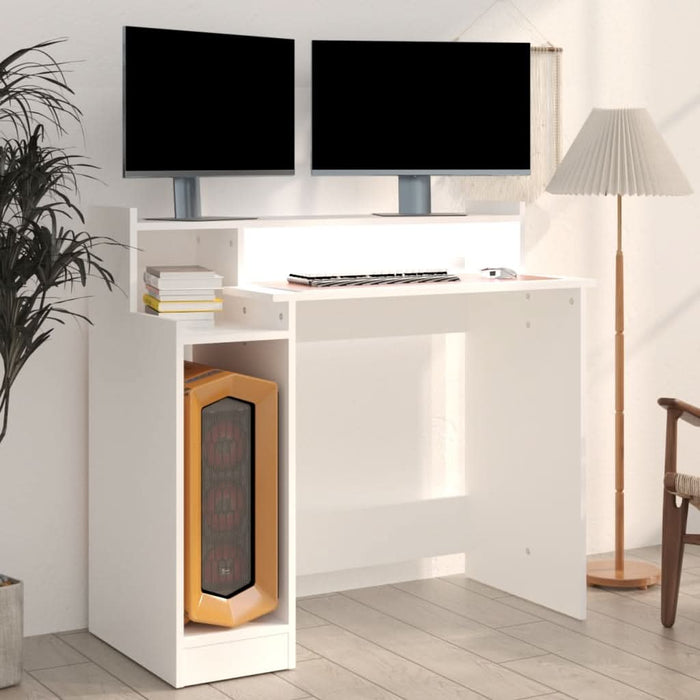 Birou cu lumini LED, alb, 97x90x45 cm lemn compozit - WALTI WALTI
