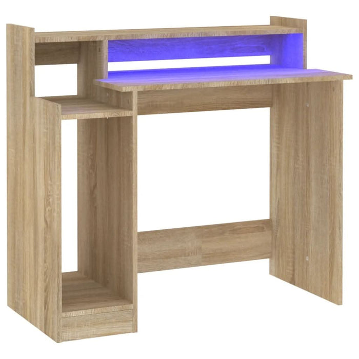 Birou cu lumini LED, stejar sonoma, 97x90x45 cm, lemn compozit - WALTI WALTI