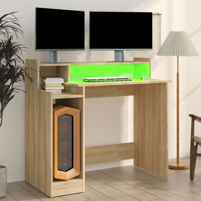 Birou cu lumini LED, stejar sonoma, 97x90x45 cm, lemn compozit - WALTI WALTI